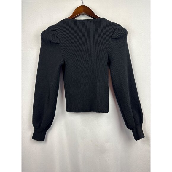 Women’s Lulu’s Small Black Long Sleeve Cropped Shirt with Poofed Sleeves - Picture 3 of 5